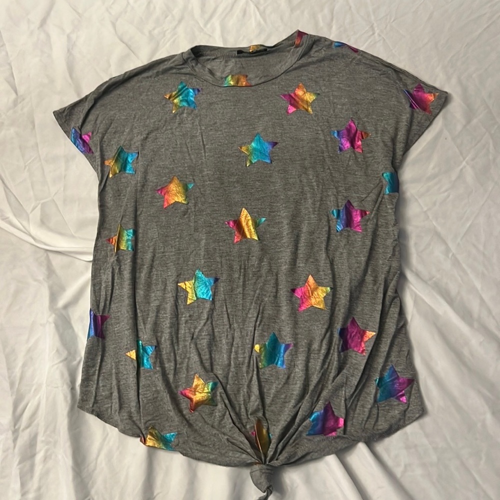 TEREZ GIRLS XL Rainbow Star Foil-Print
Tie-Front Top,